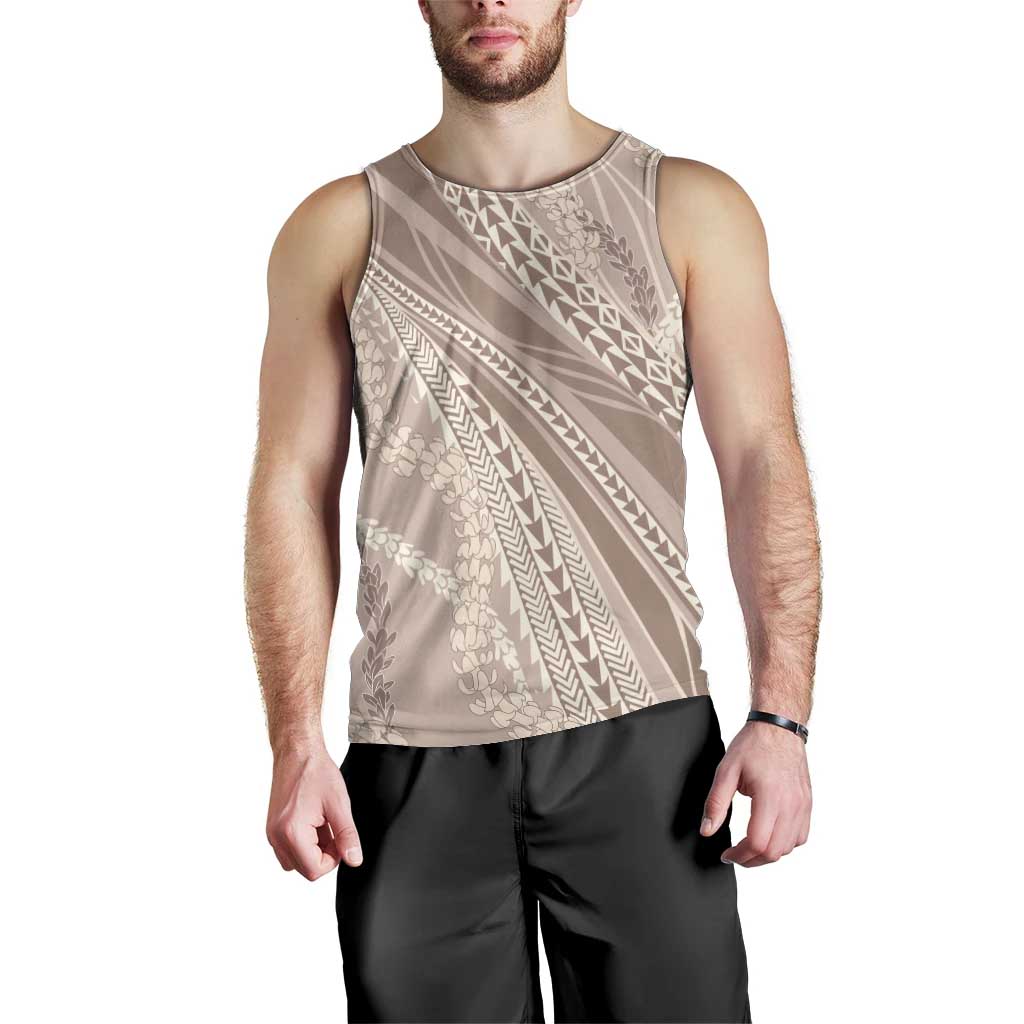Polynesian Puakeniken Pikake Twisted Lei Men Tank Top Beige LT7 - Polynesian Pride