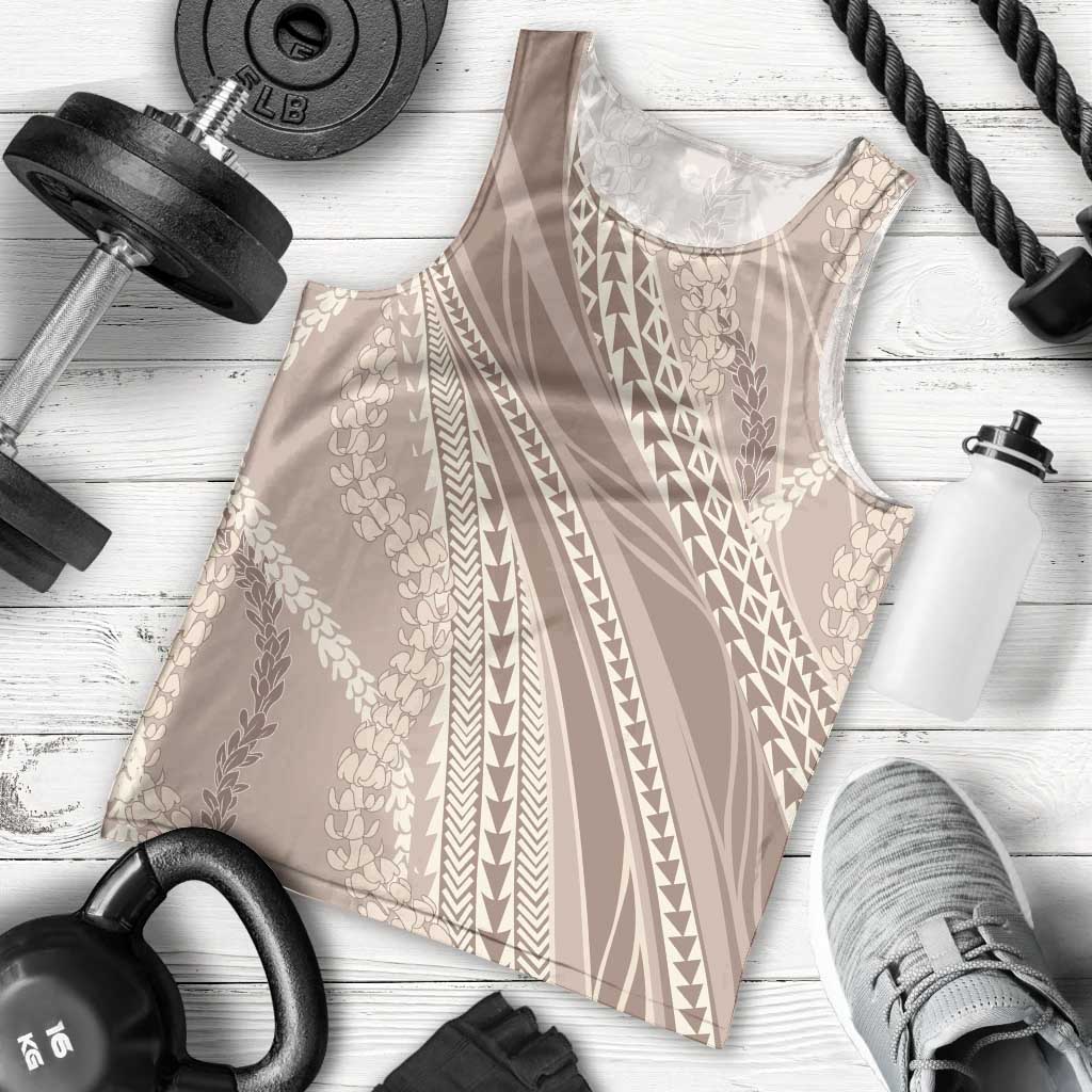 Polynesian Puakeniken Pikake Twisted Lei Men Tank Top Beige LT7 - Polynesian Pride