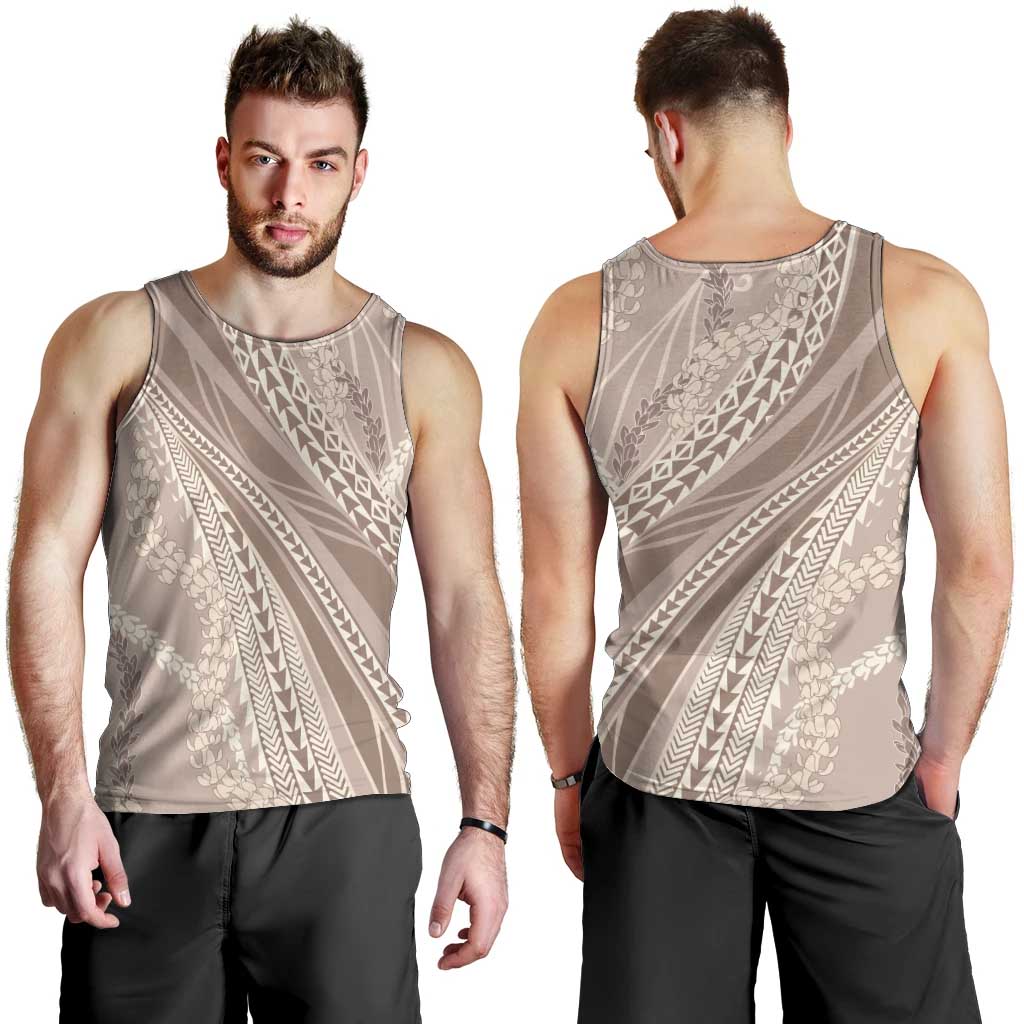 Polynesian Puakeniken Pikake Twisted Lei Men Tank Top Beige LT7 - Polynesian Pride
