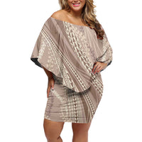 Polynesian Puakeniken Pikake Twisted Lei Off Shoulder Short Dress Beige LT7 Women Beige - Polynesian Pride