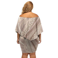 Polynesian Puakeniken Pikake Twisted Lei Off Shoulder Short Dress Beige LT7 - Polynesian Pride