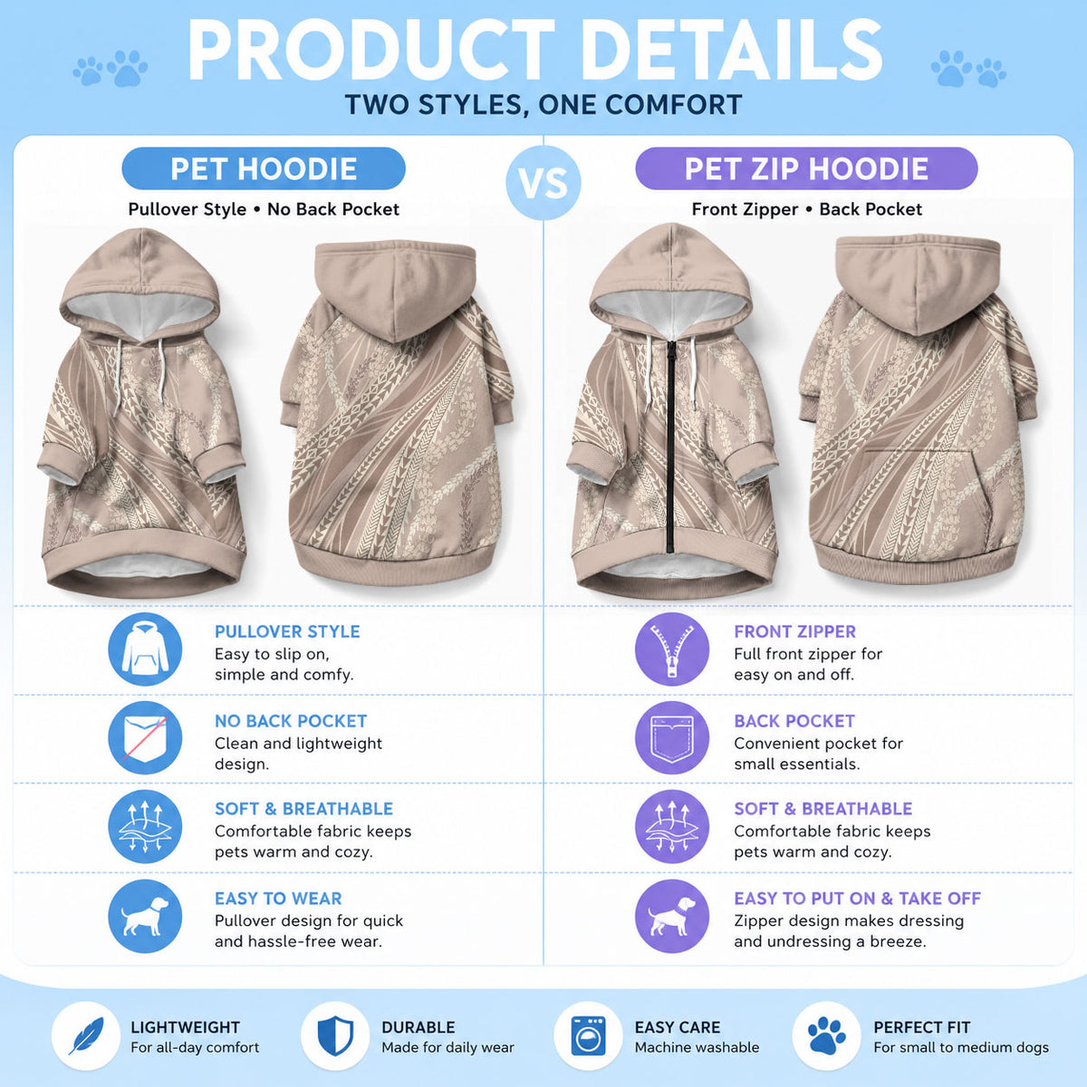Polynesian Puakeniken Pikake Twisted Lei Pet Hoodie Beige