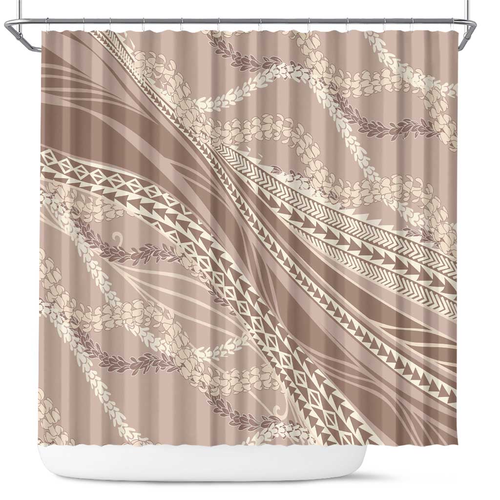 Polynesian Puakeniken Pikake Twisted Lei Shower Curtain Beige LT7 Beige - Polynesian Pride