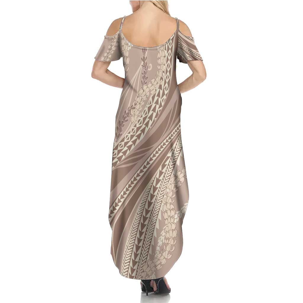 Polynesian Puakeniken Pikake Twisted Lei Summer Maxi Dress Beige LT7 - Polynesian Pride