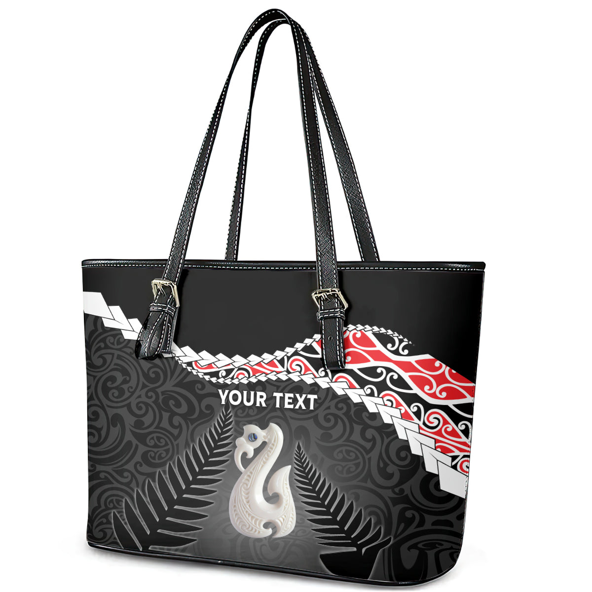 Personalised New Zealand Maori Leather Tote Bag Manaia Mix Koru LT7 - Polynesian Pride