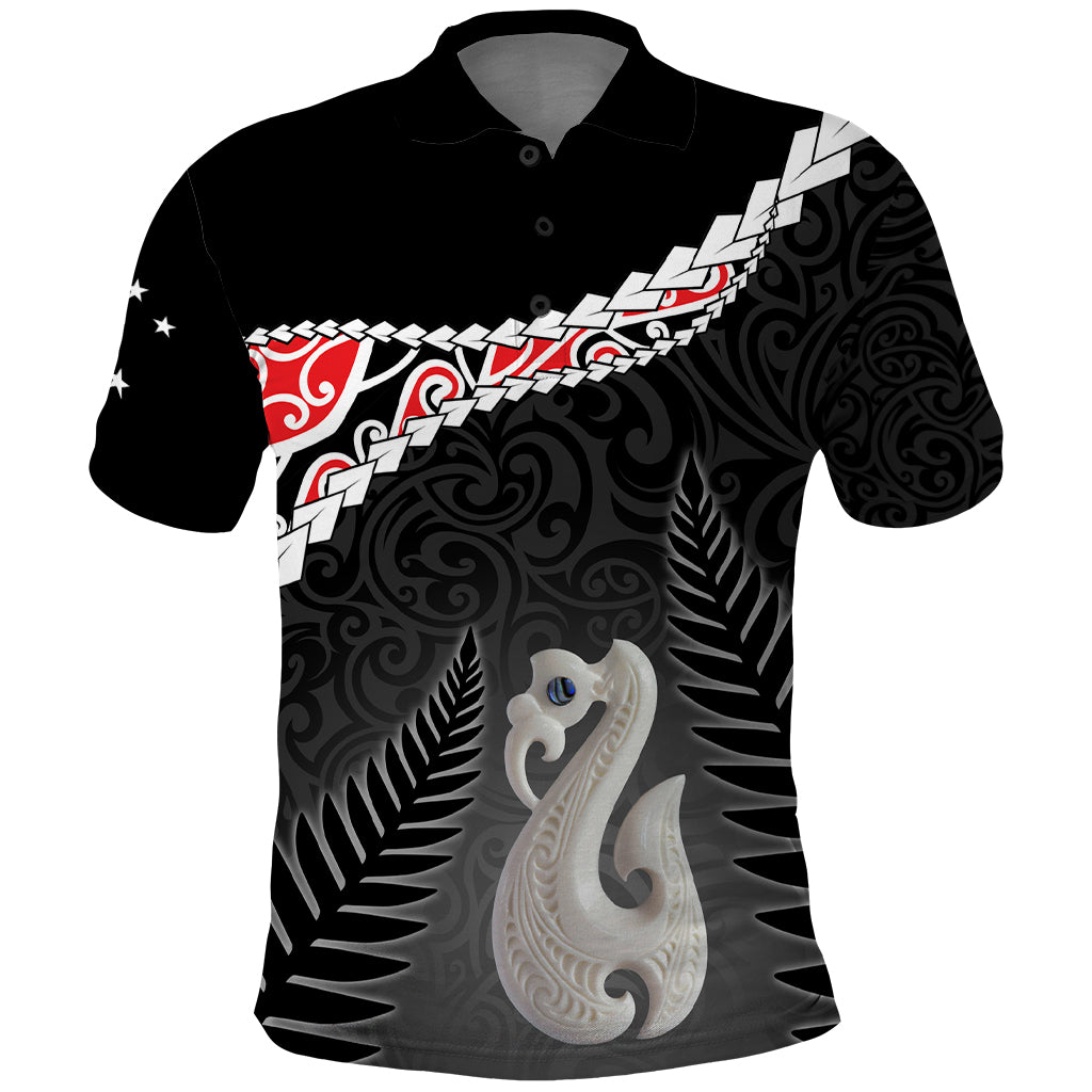 Personalised New Zealand Maori Polo Shirt Manaia Mix Koru LT7 Black - Polynesian Pride