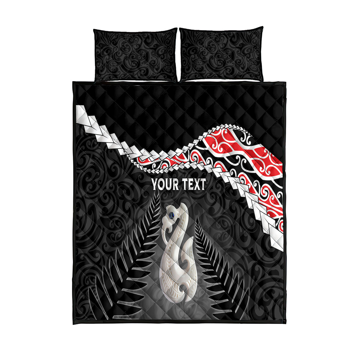 Personalised New Zealand Maori Quilt Bed Set Manaia Mix Koru LT7 Black - Polynesian Pride