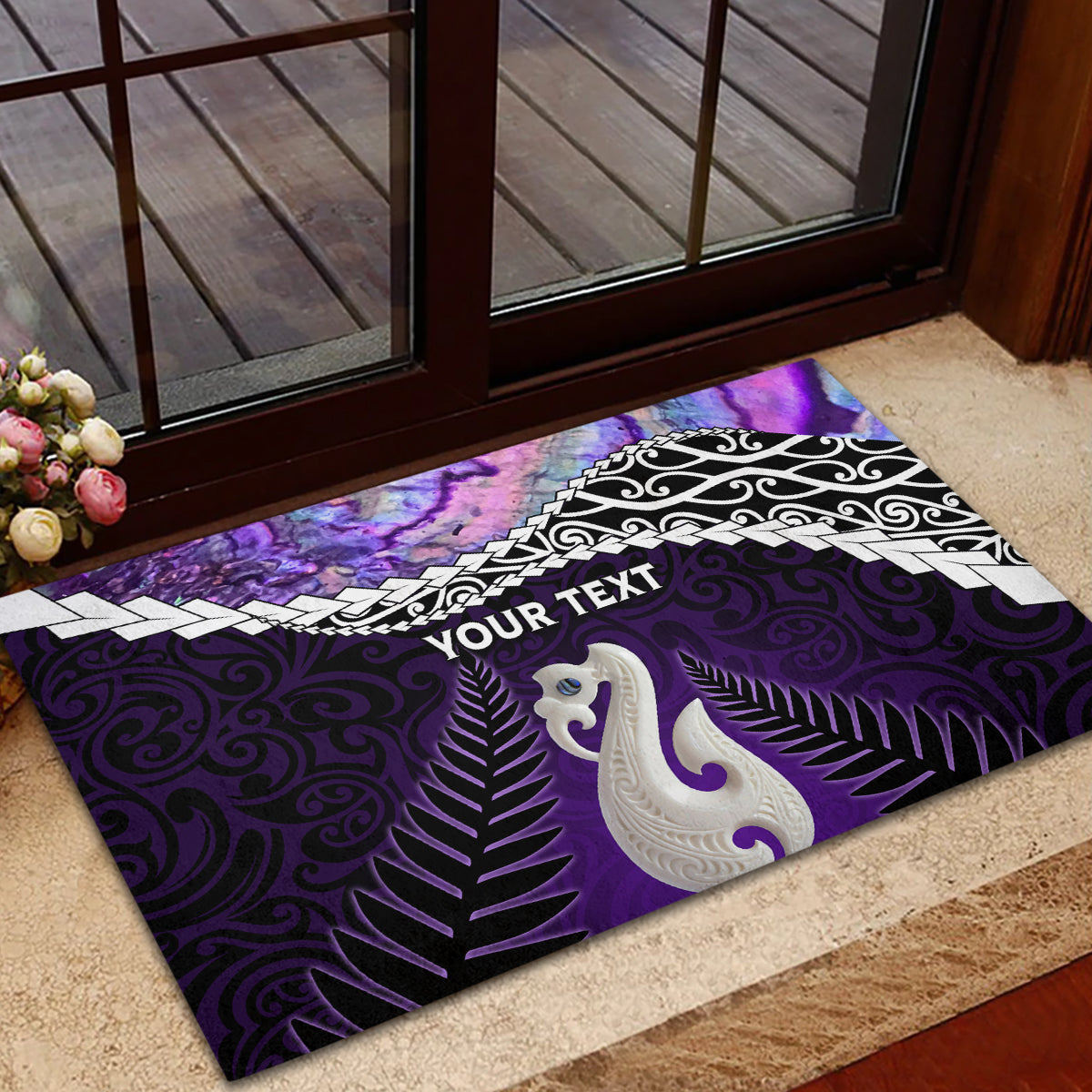 Personalised New Zealand Maori Rubber Doormat Manaia Paua Shell Purple LT7 - Polynesian Pride