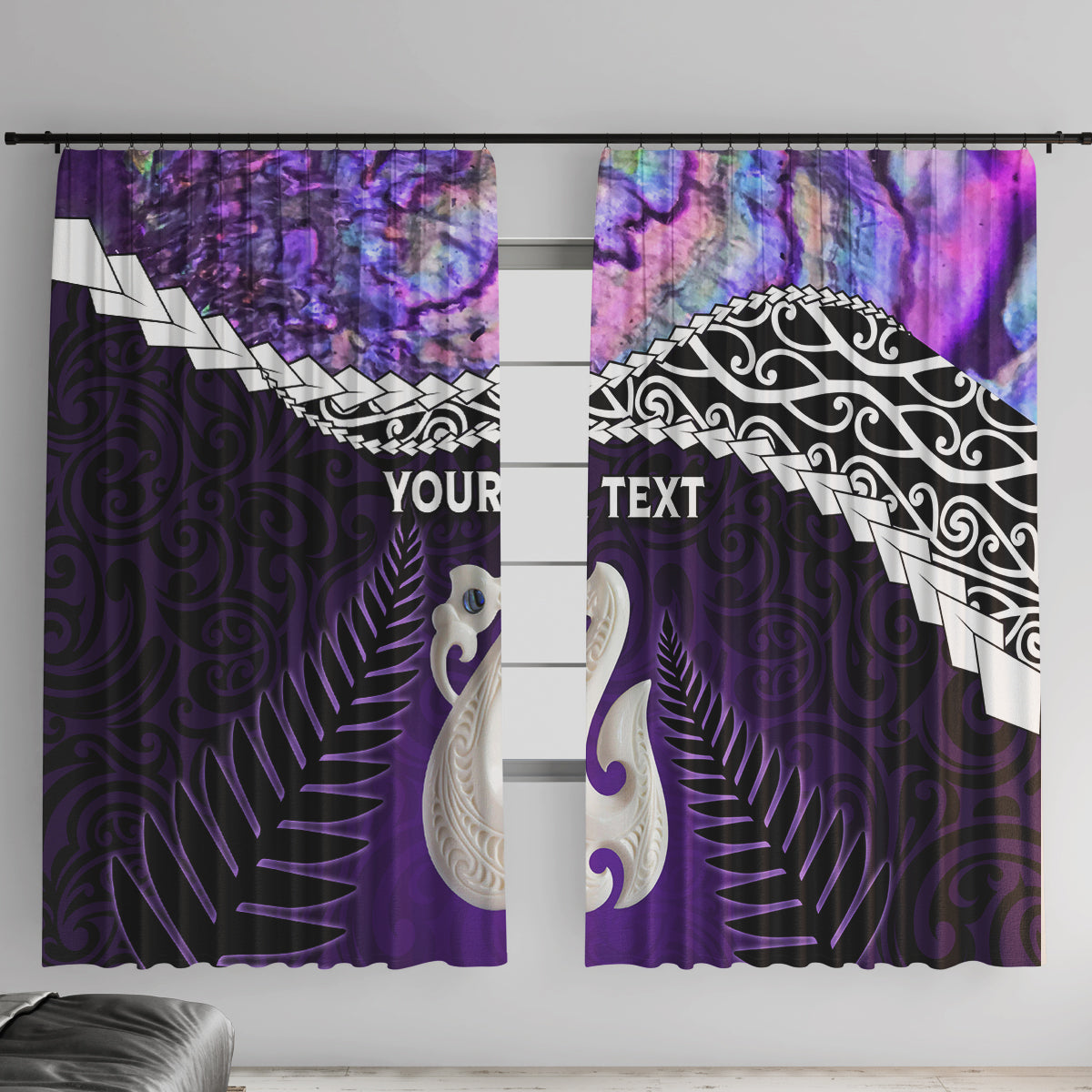 Personalised New Zealand Maori Window Curtain Manaia Paua Shell Purple LT7 With Hooks Purple - Polynesian Pride