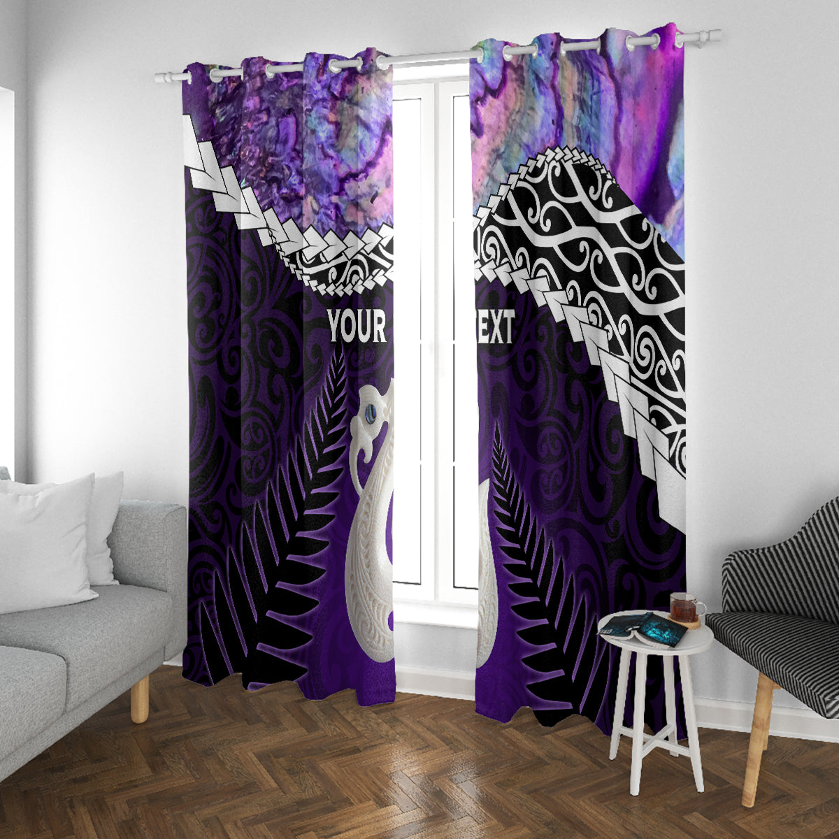 Personalised New Zealand Maori Window Curtain Manaia Paua Shell Purple LT7 With Grommets Purple - Polynesian Pride