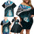 Personalised New Zealand Maori Family Matching Off Shoulder Short Dress and Hawaiian Shirt Manaia Paua Shell Turquoise LT7 - Polynesian Pride