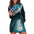 Personalised New Zealand Maori Hoodie Dress Manaia Paua Shell Turquoise LT7 Turquoise - Polynesian Pride