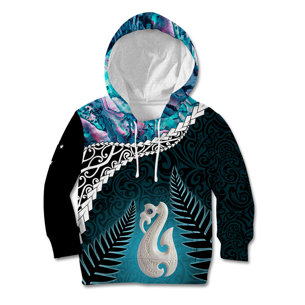 Personalised New Zealand Maori Kid Hoodie Manaia Paua Shell Turquoise LT7 Hoodie Turquoise - Polynesian Pride