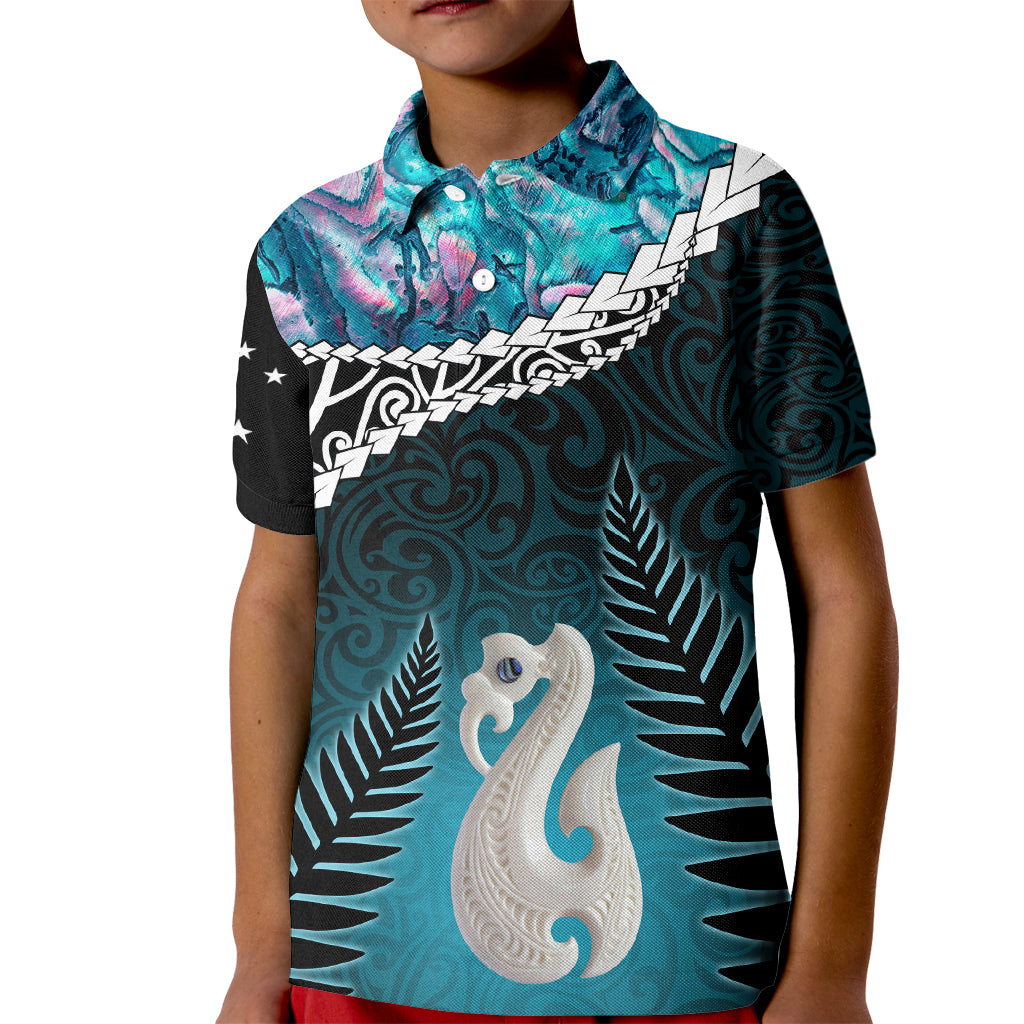 Personalised New Zealand Maori Kid Polo Shirt Manaia Paua Shell Turquoise LT7 Kid Turquoise - Polynesian Pride