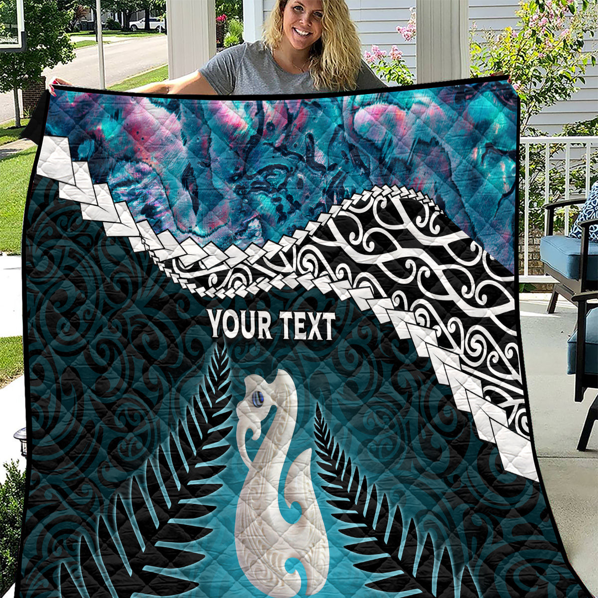 Personalised New Zealand Maori Quilt Manaia Paua Shell Turquoise LT7 Turquoise - Polynesian Pride