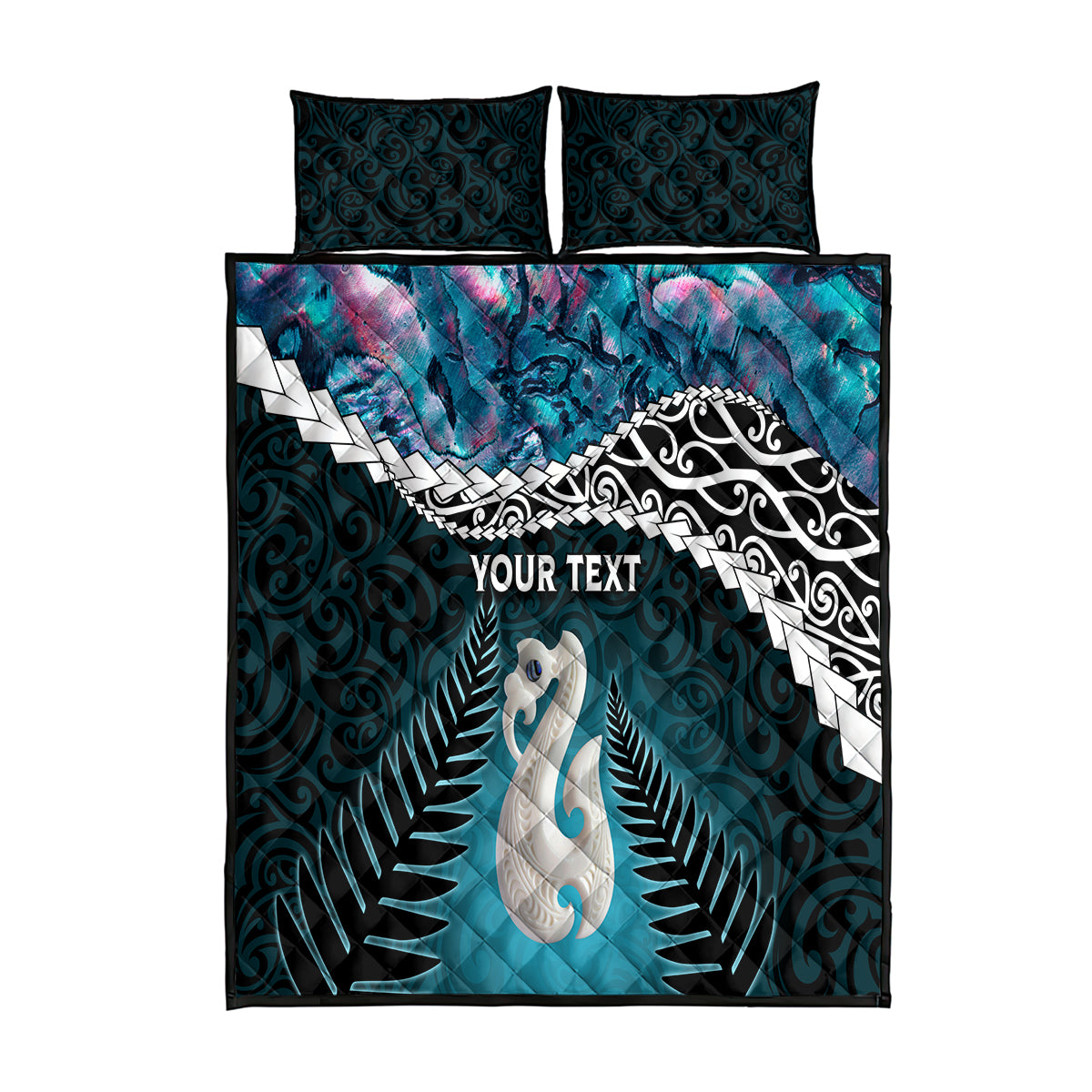 Personalised New Zealand Maori Quilt Bed Set Manaia Paua Shell Turquoise LT7 Turquoise - Polynesian Pride