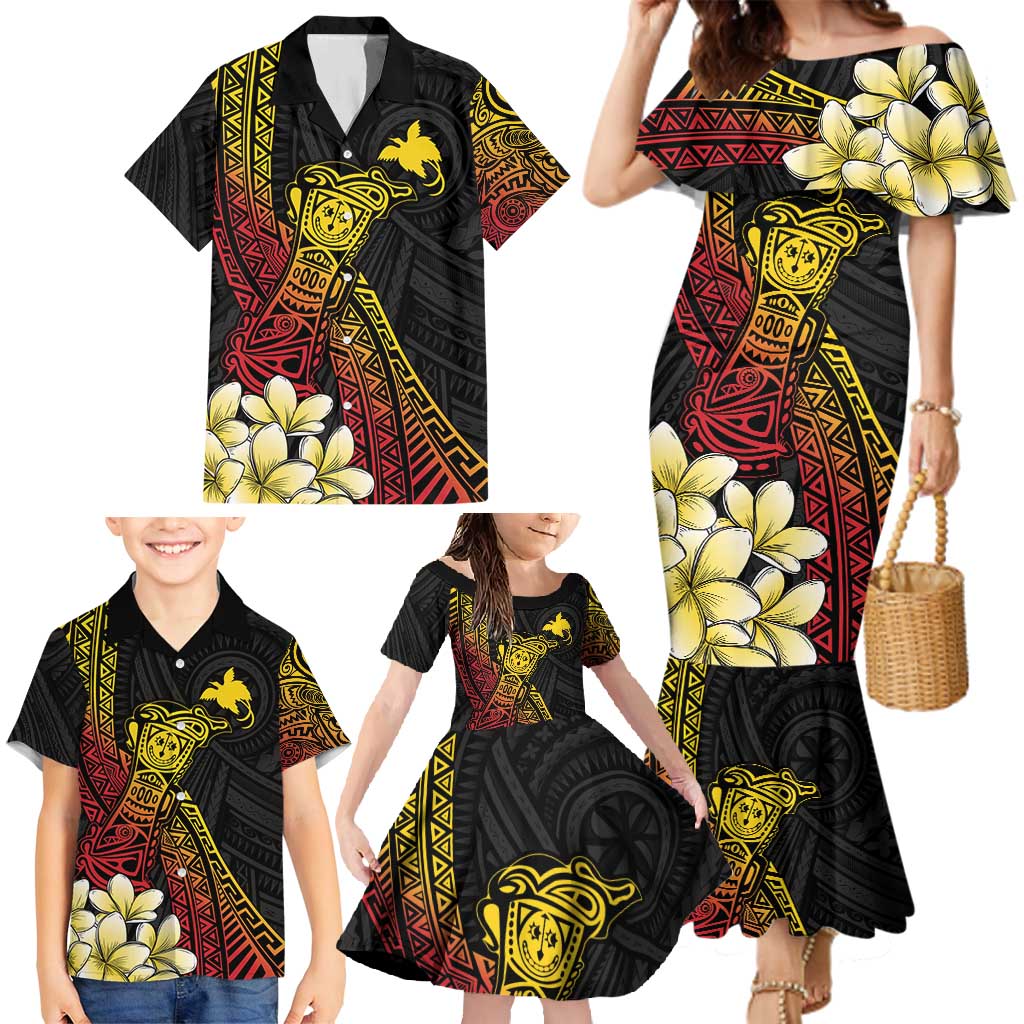 Personalized Papua New Guinea Family Matching Mermaid Dress and Hawaiian Shirt Kundu Drum Carving Motifs