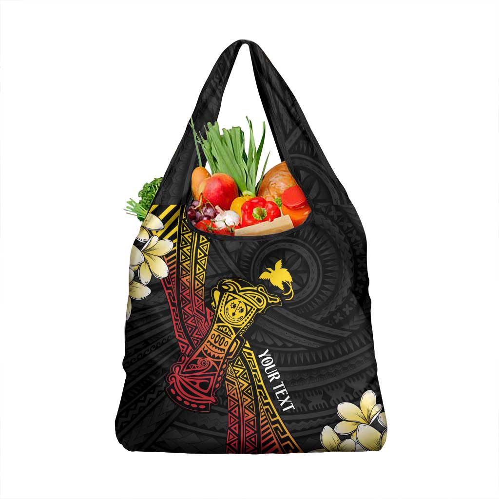Personalized Papua New Guinea Grocery Bag Kundu Drum Carving Motifs LT7 1-pack One Size Black - Polynesian Pride