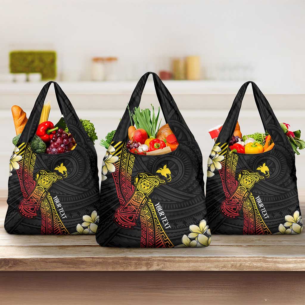 Personalized Papua New Guinea Grocery Bag Kundu Drum Carving Motifs LT7 3-pack One Size Black - Polynesian Pride
