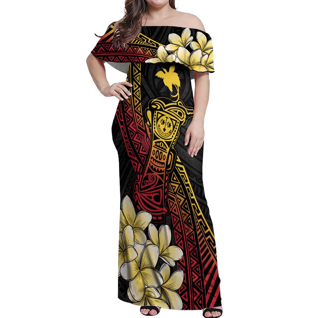 Personalized Papua New Guinea Off Shoulder Maxi Dress Kundu Drum Carving Motifs LT7 Women Black - Polynesian Pride