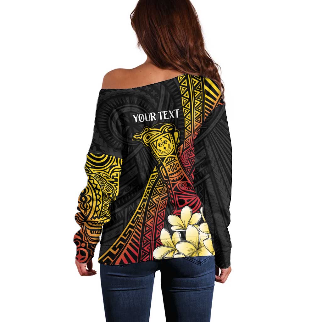 Personalized Papua New Guinea Off Shoulder Sweater Kundu Drum Carving Motifs LT7 - Polynesian Pride