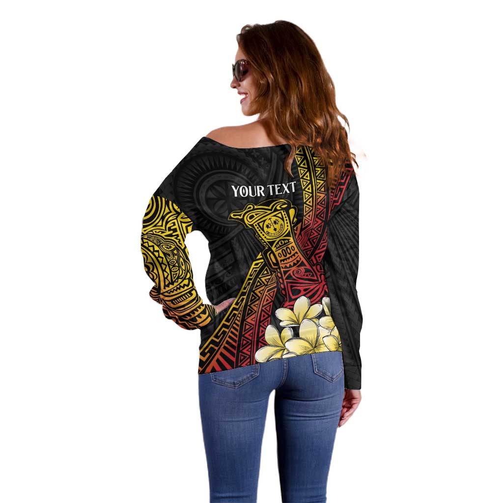 Personalized Papua New Guinea Off Shoulder Sweater Kundu Drum Carving Motifs LT7 - Polynesian Pride