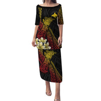 Personalized Papua New Guinea Puletasi Kundu Drum Carving Motifs LT7 Long Dress Black - Polynesian Pride