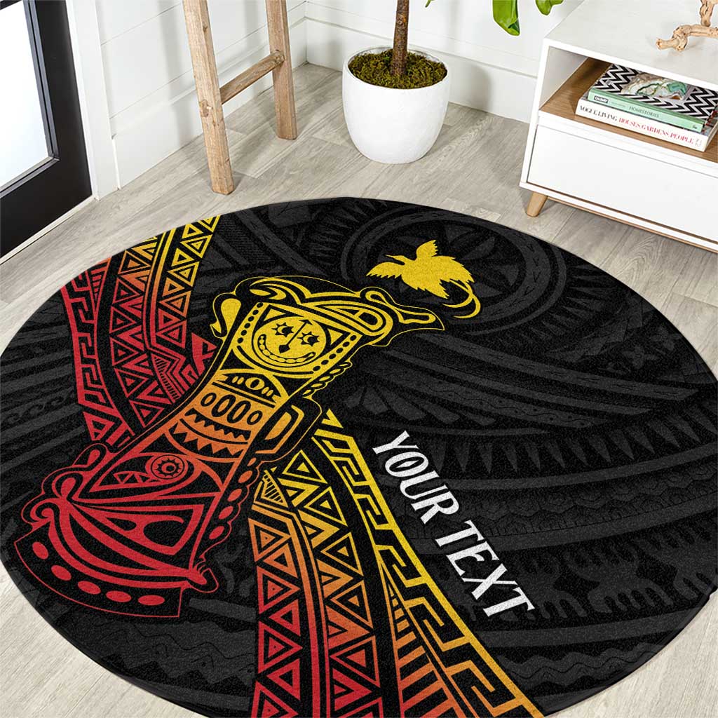 Personalized Papua New Guinea Round Carpet Kundu Drum Carving Motifs LT7 Black - Polynesian Pride