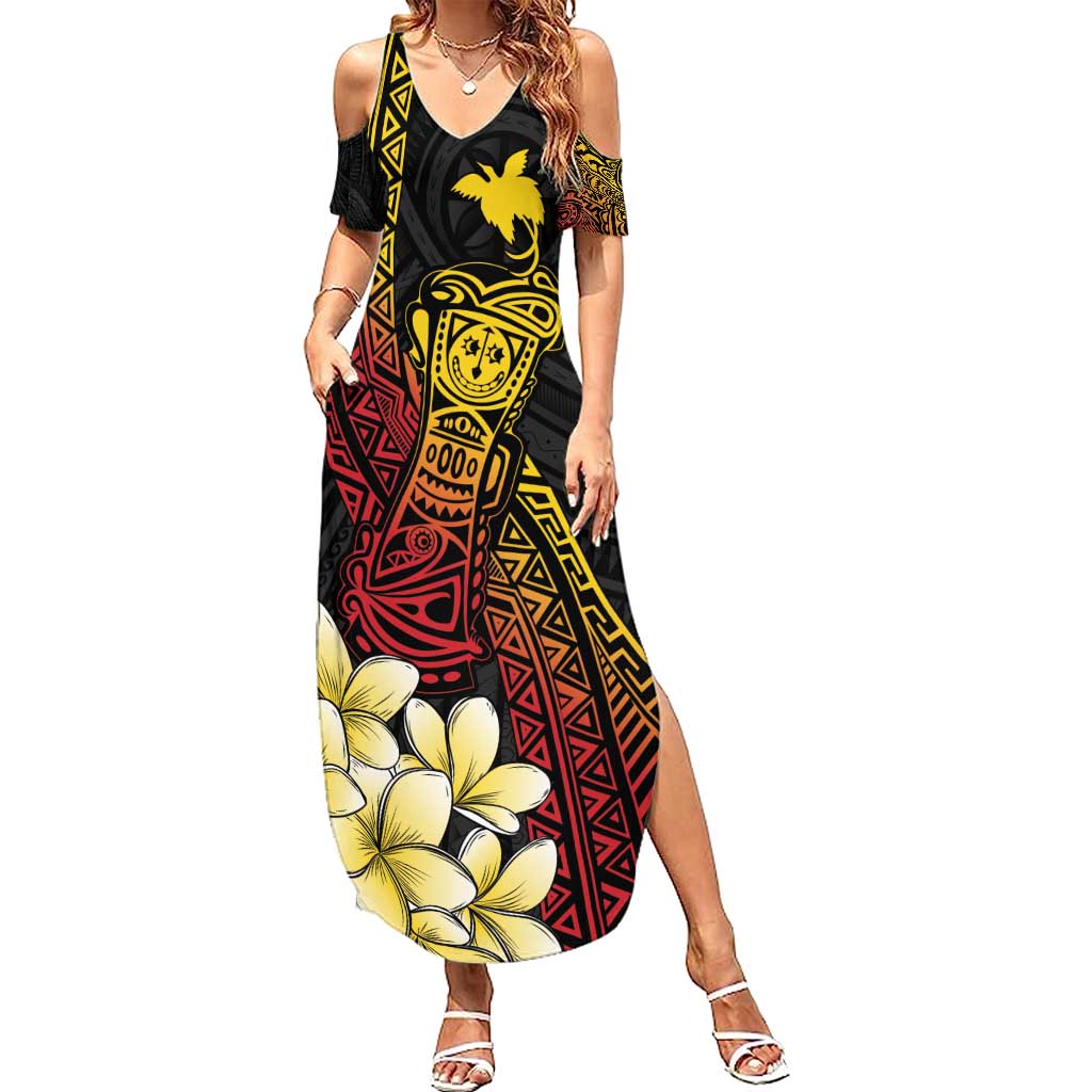 Personalized Papua New Guinea Summer Maxi Dress Kundu Drum Carving Motifs LT7 Women Black - Polynesian Pride