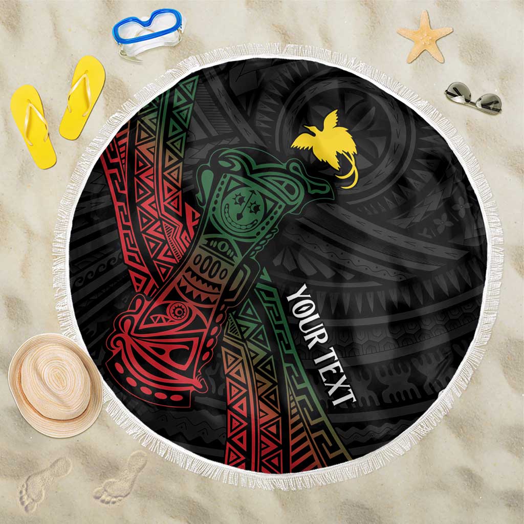 Personalized Papua New Guinea Beach Blanket Kundu Drum Motifs - Sepik Colors LT7 One Size 150cm Black - Polynesian Pride