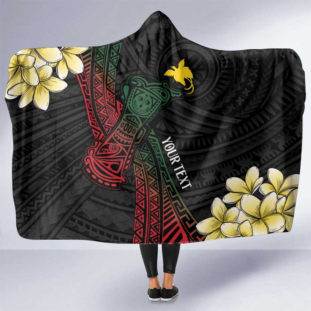 Personalized Papua New Guinea Hooded Blanket Kundu Drum Motifs - Sepik Colors LT7 One Size Black - Polynesian Pride