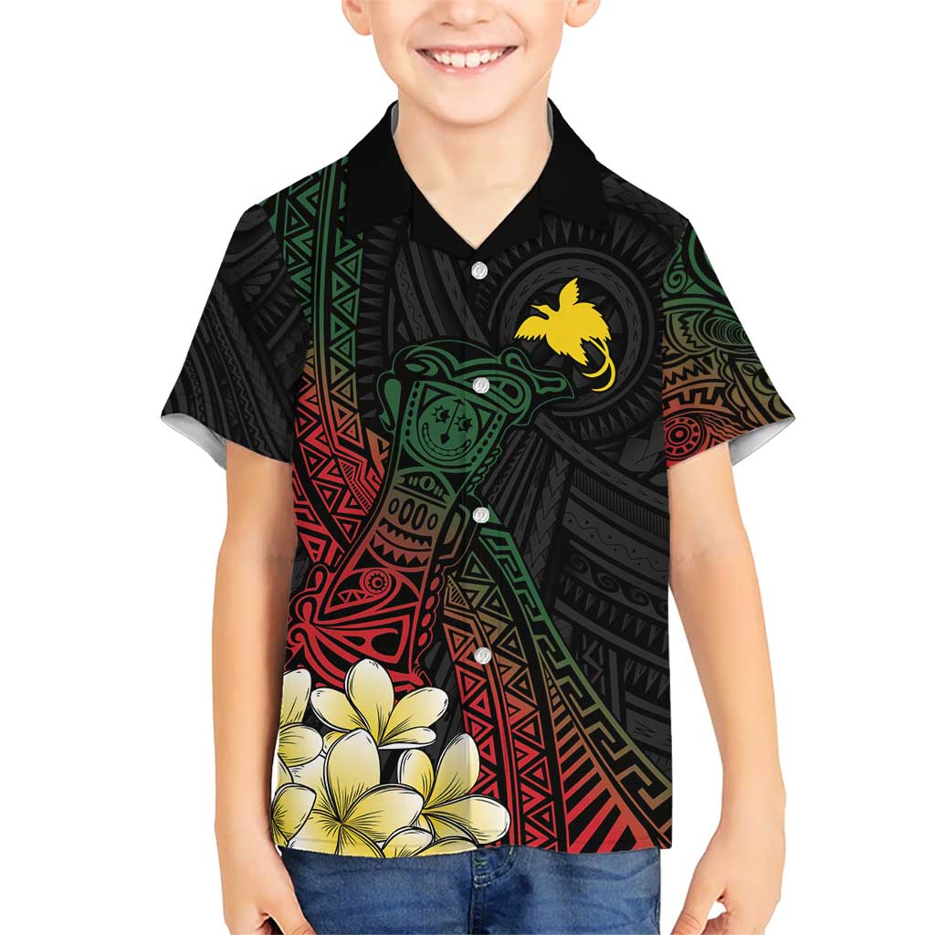 Personalized Papua New Guinea Kid Hawaiian Shirt Kundu Drum Motifs - Sepik Colors LT7 Kid Black - Polynesian Pride