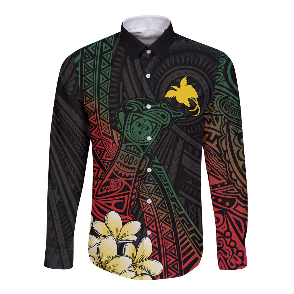 Personalized Papua New Guinea Long Sleeve Button Shirt Kundu Drum Motifs - Sepik Colors LT7 Unisex Black - Polynesian Pride