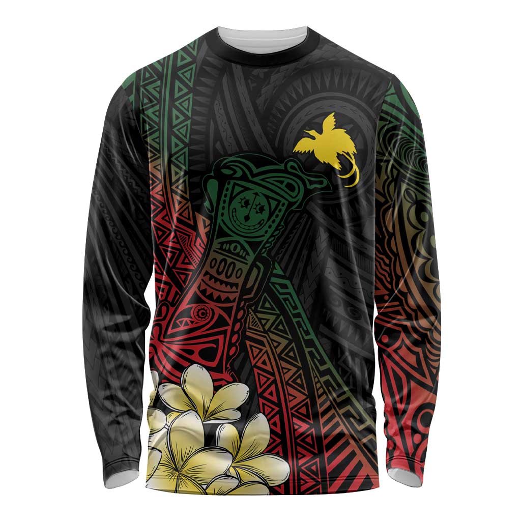 Personalized Papua New Guinea Long Sleeve Shirt Kundu Drum Motifs - Sepik Colors LT7 Unisex Black - Polynesian Pride