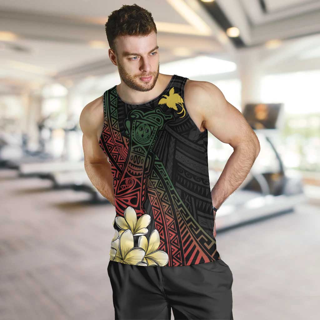 Personalized Papua New Guinea Men Tank Top Kundu Drum Motifs - Sepik Colors LT7 Black - Polynesian Pride