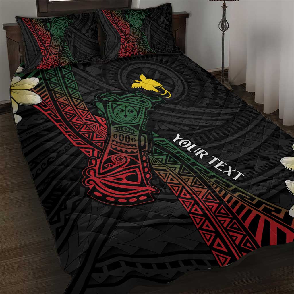 Personalized Papua New Guinea Quilt Bed Set Kundu Drum Motifs - Sepik Colors LT7 Black - Polynesian Pride