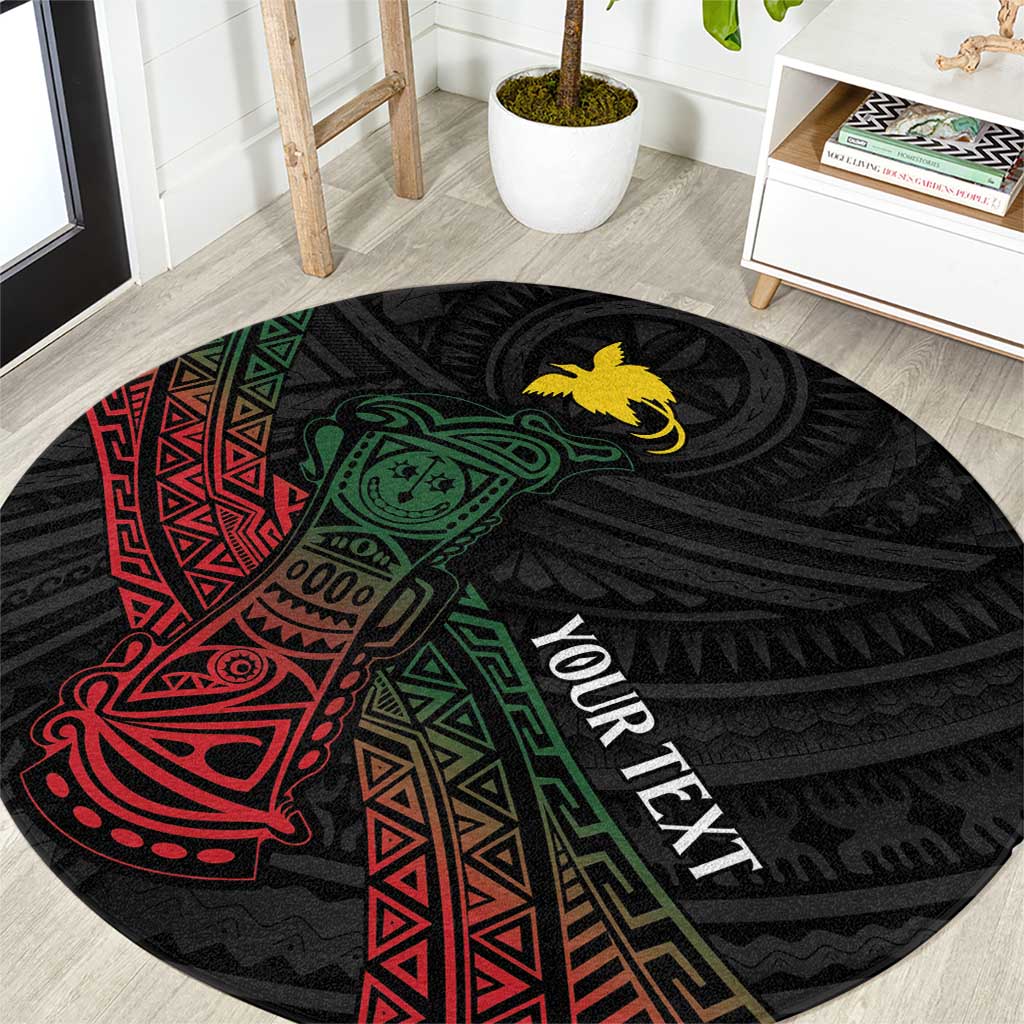 Personalized Papua New Guinea Round Carpet Kundu Drum Motifs - Sepik Colors LT7 Black - Polynesian Pride