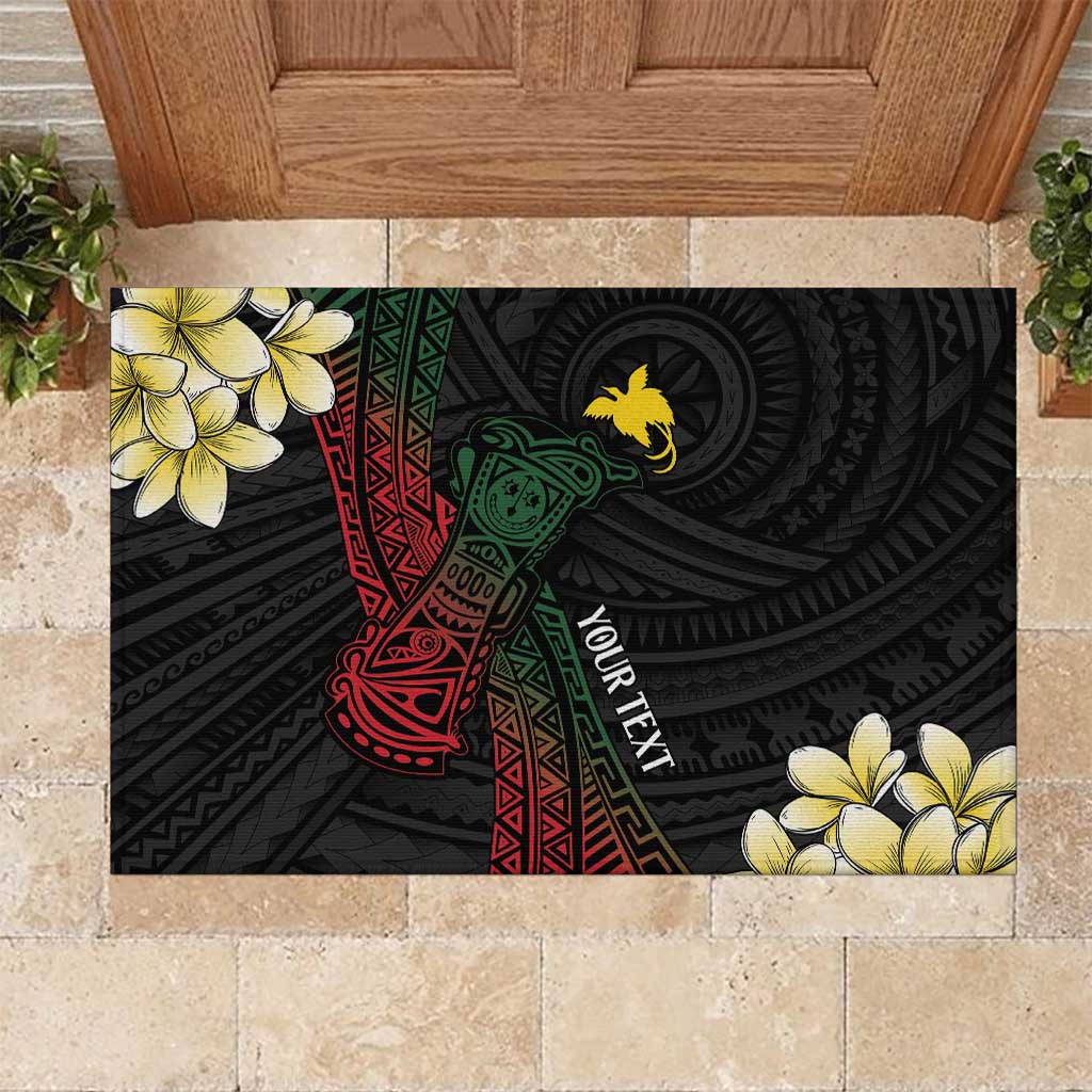Personalized Papua New Guinea Rubber Doormat Kundu Drum Motifs - Sepik Colors LT7 Black - Polynesian Pride