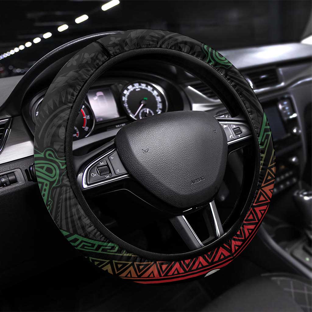 Papua New Guinea Steering Wheel Cover Kundu Drum Motifs - Sepik Colors