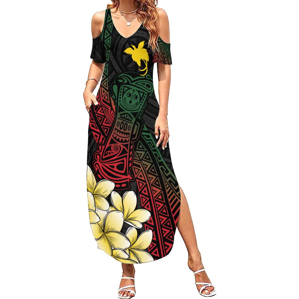 Personalized Papua New Guinea Summer Maxi Dress Kundu Drum Motifs - Sepik Colors LT7 Women Black - Polynesian Pride