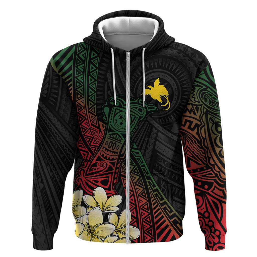 Personalized Papua New Guinea Zip Hoodie Kundu Drum Motifs - Sepik Colors LT7 Zip Hoodie Black - Polynesian Pride