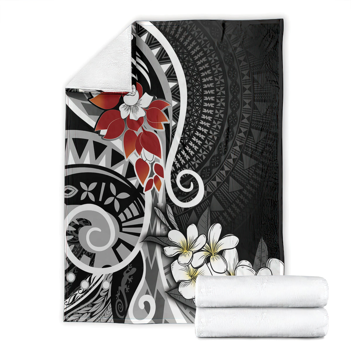 Bula Fiji Tagimaucia Mix Plumeria Masi Tapa Blanket Black LT7 - Polynesian Pride