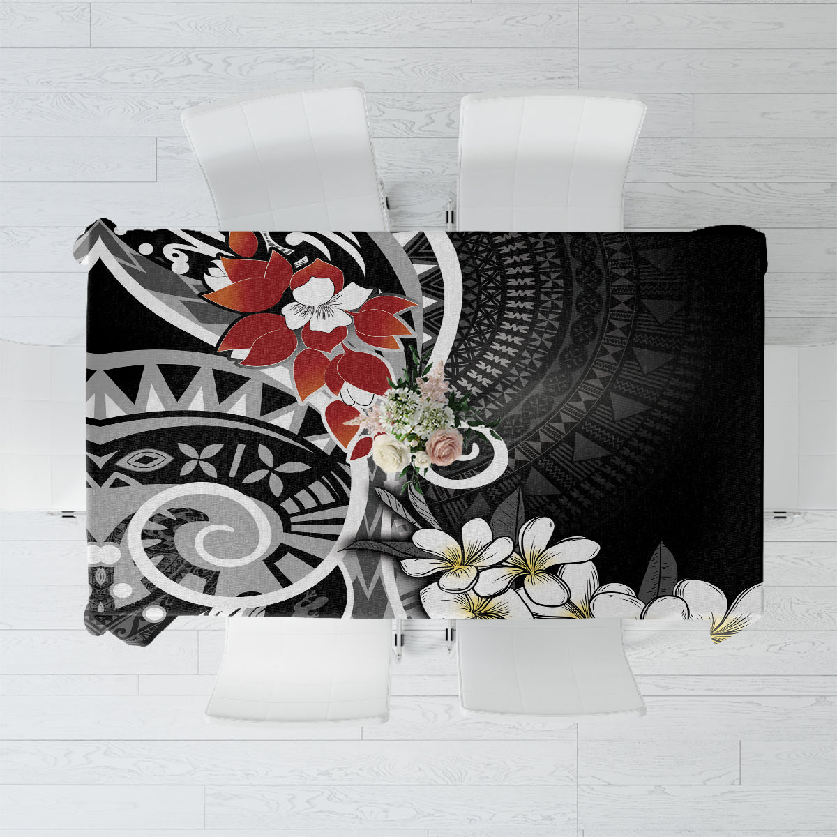 Bula Fiji Tagimaucia Mix Plumeria Masi Tapa Tablecloth Black LT7 Black - Polynesian Pride