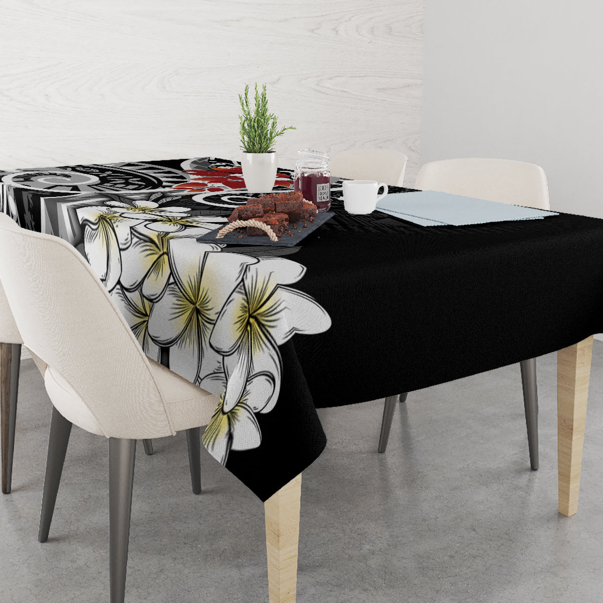Bula Fiji Tagimaucia Mix Plumeria Masi Tapa Tablecloth Black LT7 - Polynesian Pride