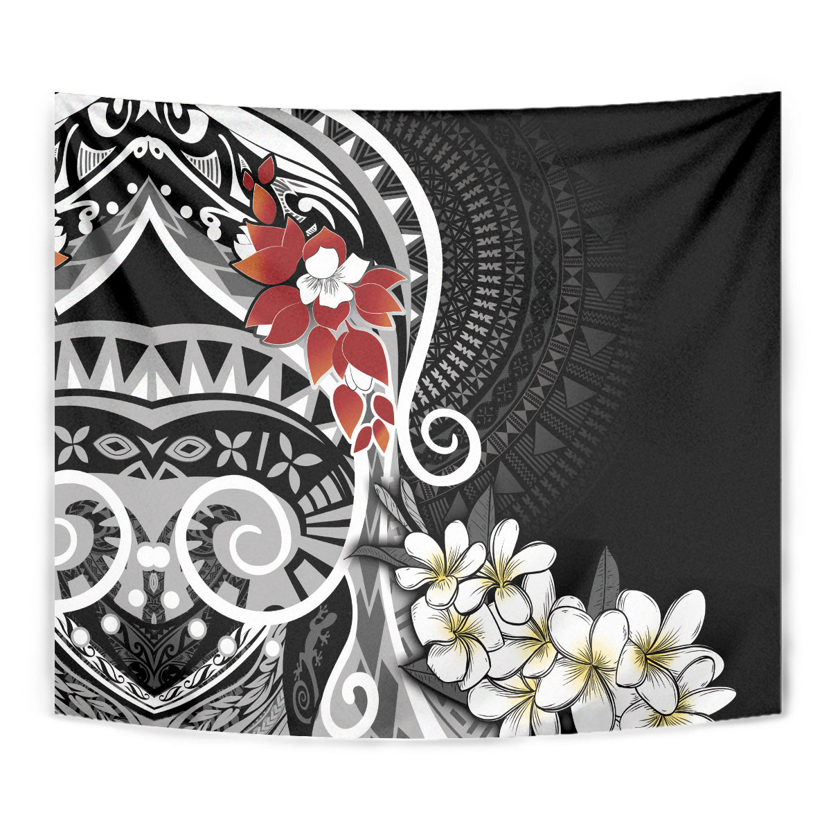 Bula Fiji Tagimaucia Mix Plumeria Masi Tapa Tapestry Black LT7 - Polynesian Pride