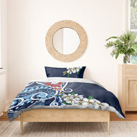 Bula Fiji Tagimaucia Mix Plumeria Masi Tapa Bedding Set Blue LT7 - Polynesian Pride