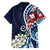 Bula Fiji Tagimaucia Mix Plumeria Masi Tapa Family Matching Off Shoulder Long Sleeve Dress and Hawaiian Shirt Blue LT7 - Polynesian Pride