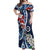 Bula Fiji Tagimaucia Mix Plumeria Masi Tapa Off Shoulder Maxi Dress Blue LT7 Women Blue - Polynesian Pride