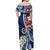 Bula Fiji Tagimaucia Mix Plumeria Masi Tapa Off Shoulder Maxi Dress Blue LT7 - Polynesian Pride