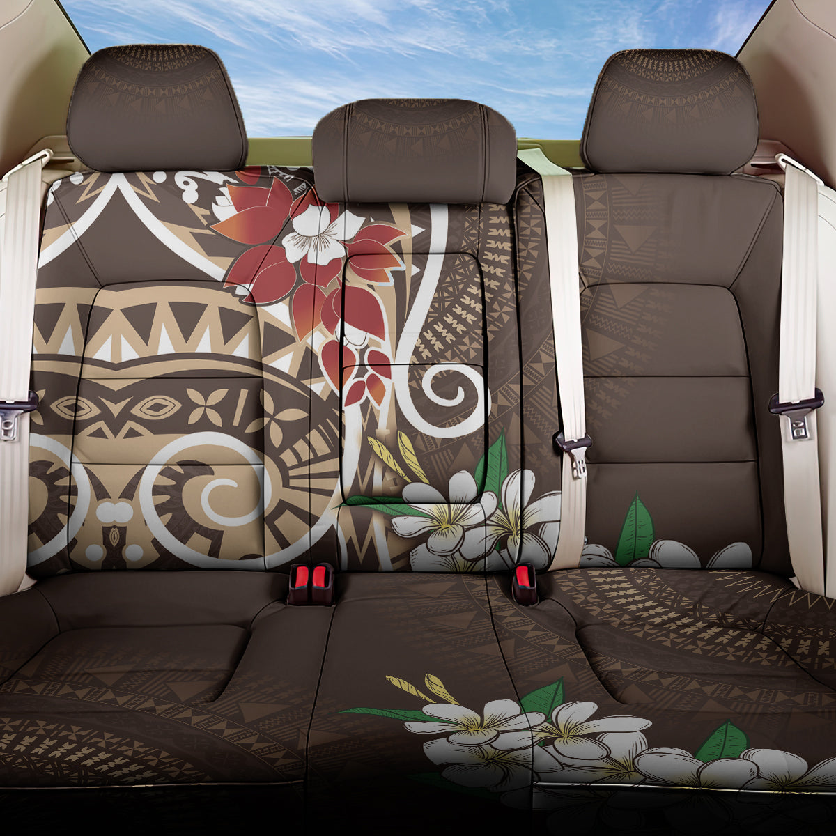 Bula Fiji Tagimaucia Mix Plumeria Masi Tapa Back Car Seat Cover Brown LT7 One Size Brown - Polynesian Pride